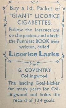 1933 Giant Brand Australian Licorice League and Association Footballers #NNO Gordon Coventry Back